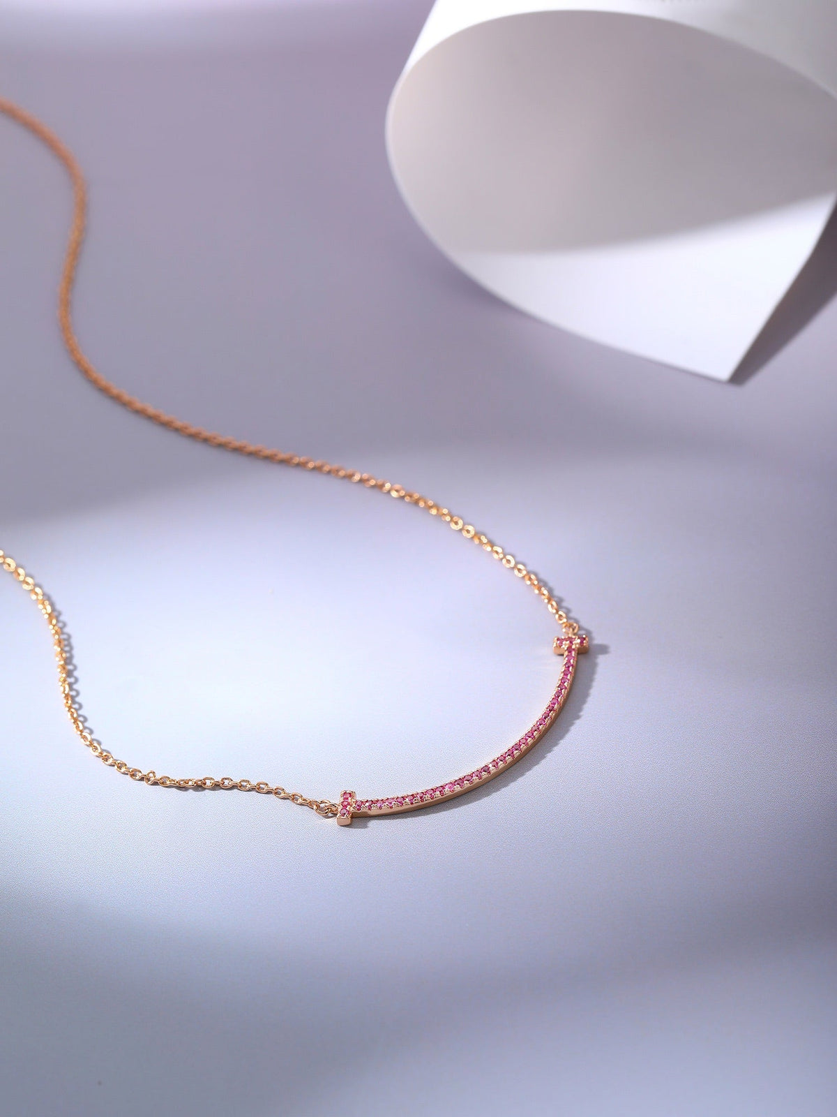 [Resenly Jewelry]BIG SMILE PEDANT PINK DIAMOND NECKLACE