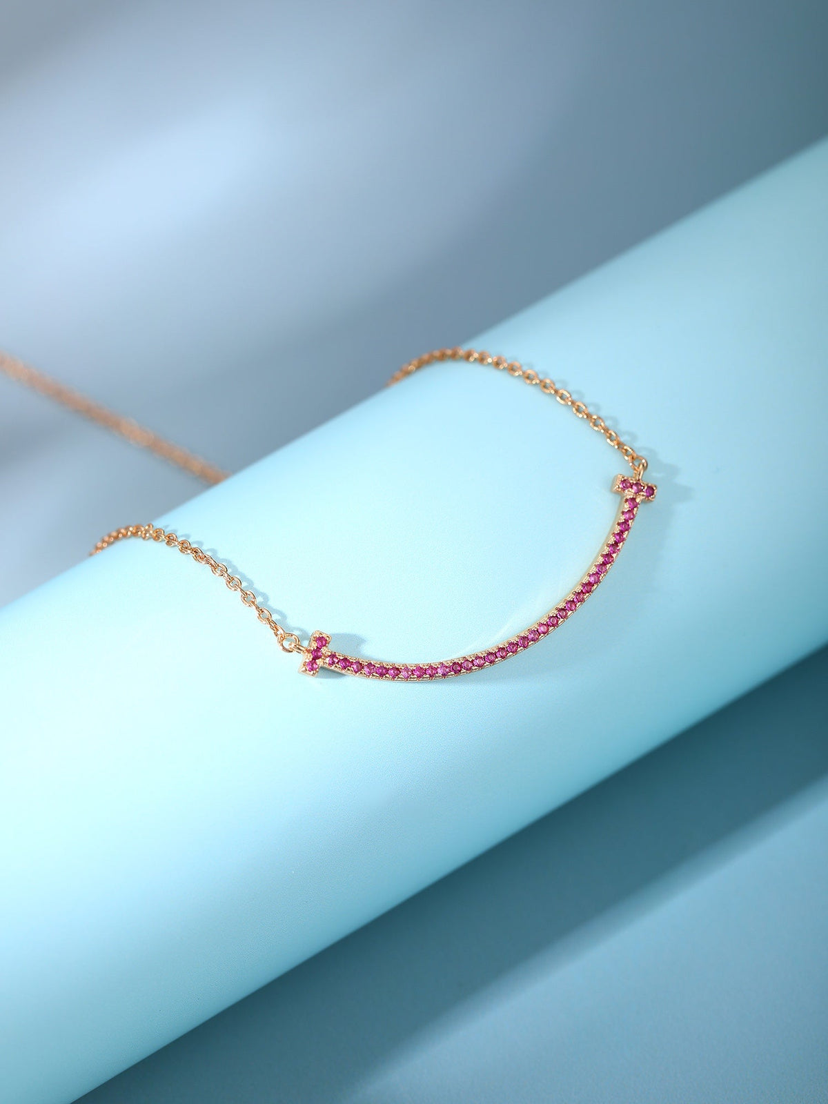 [Resenly Jewelry]BIG SMILE PEDANT PINK DIAMOND NECKLACE