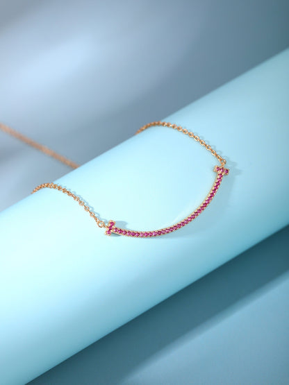 [Resenly Jewelry]BIG SMILE PEDANT PINK DIAMOND NECKLACE