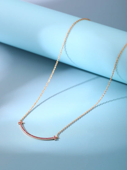 [Resenly Jewelry]BIG SMILE PEDANT PINK DIAMOND NECKLACE