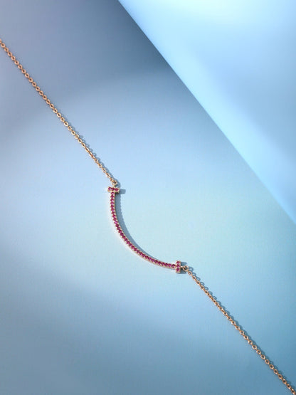 [Resenly Jewelry]BIG SMILE PEDANT PINK DIAMOND NECKLACE