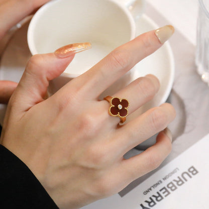 [Resenly Jewelry]CLOVER CARNELIAN RING ROSE GOLD DIAMOND