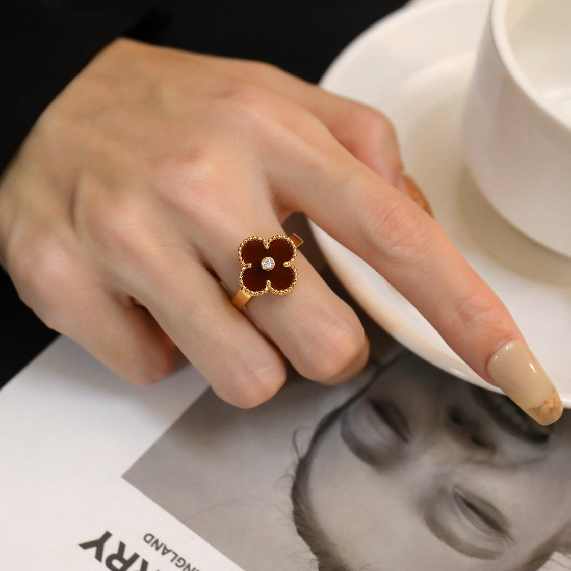 [Resenly Jewelry]CLOVER CARNELIAN RING ROSE GOLD DIAMOND