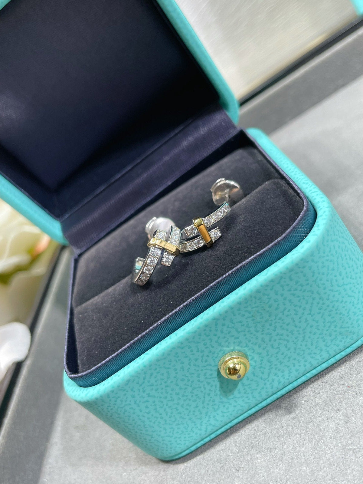 [Resenly Jewelry]EDGE DIAMOND PINK GOLD EARRINGS