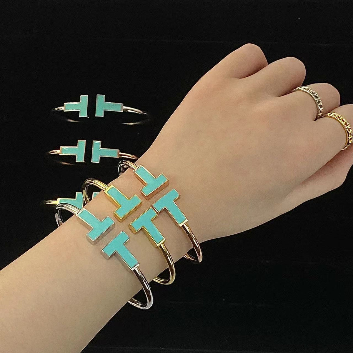 [Resenly Jewelry]T WIDE TURQUOISE OPEN BRACELET