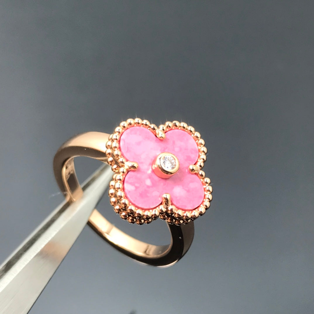[Resenly Jewelry]CLOVER RHODONITE ROSE GOLD RING
