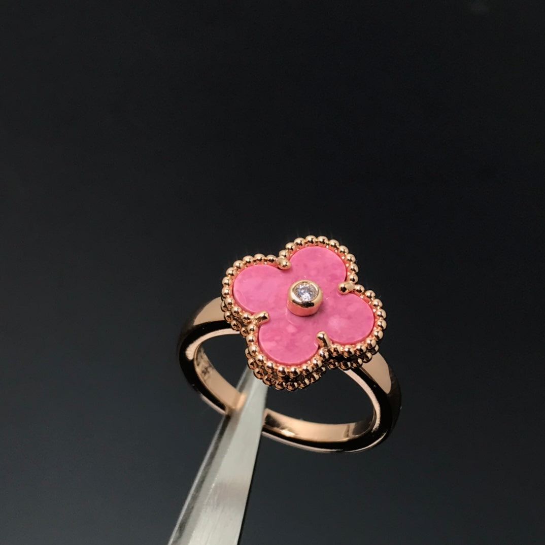 [Resenly Jewelry]CLOVER RHODONITE ROSE GOLD RING