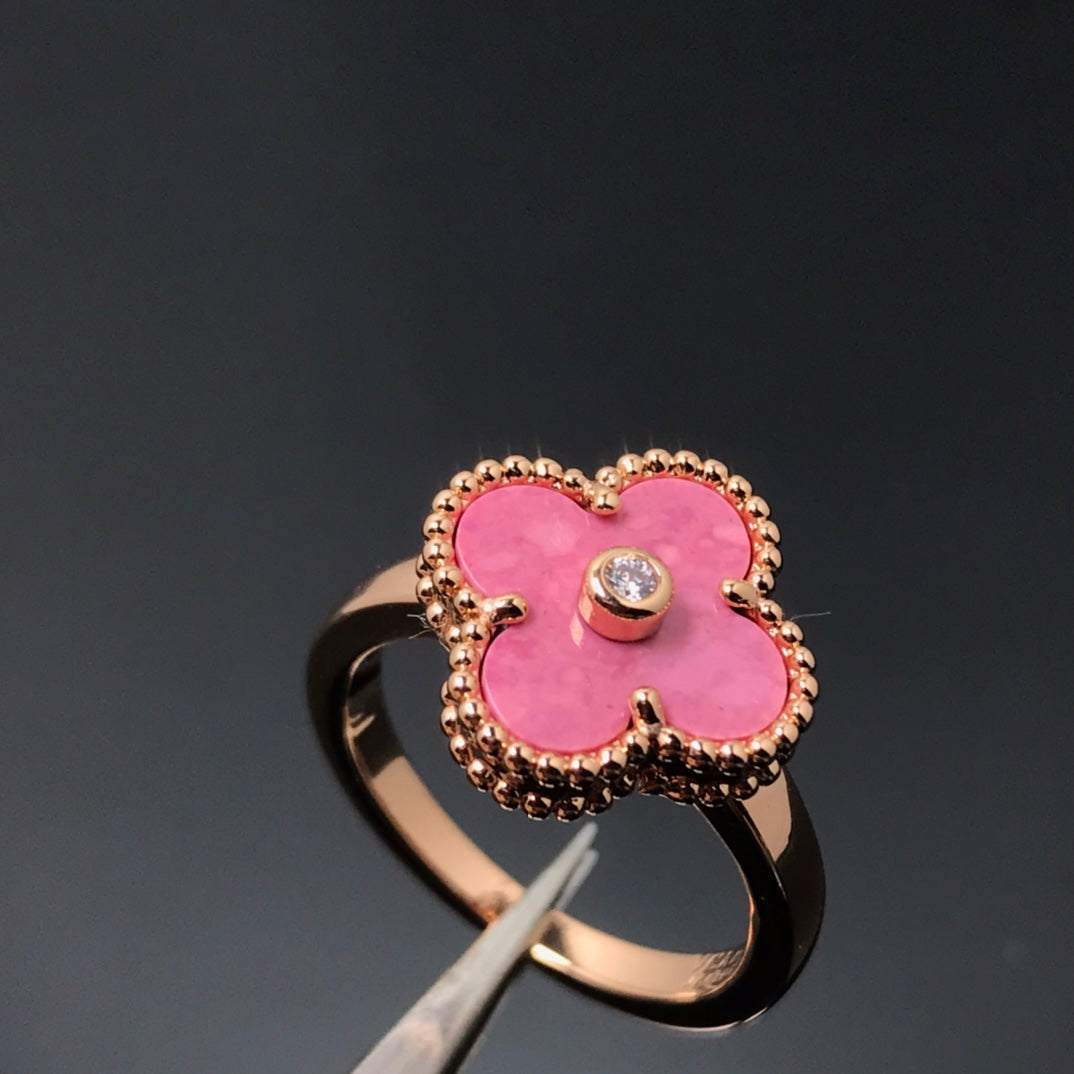[Resenly Jewelry]CLOVER RHODONITE ROSE GOLD RING
