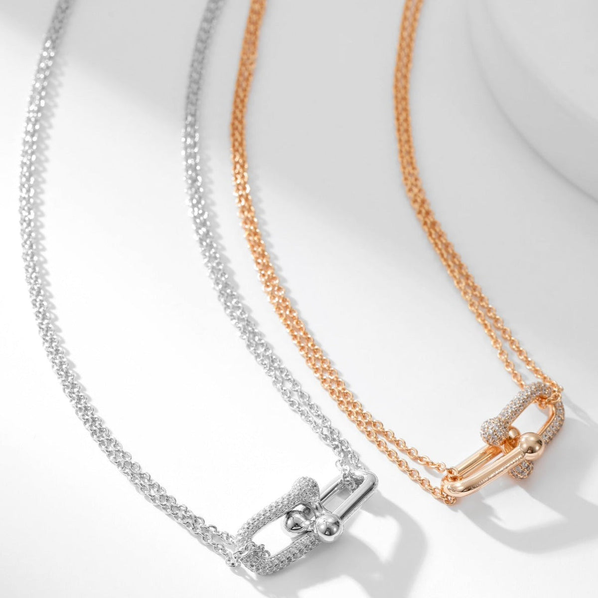 [Resenly Jewelry]HARDWEAR DIAMOND PEDANT DOUBLE CHAIN NECKLACE