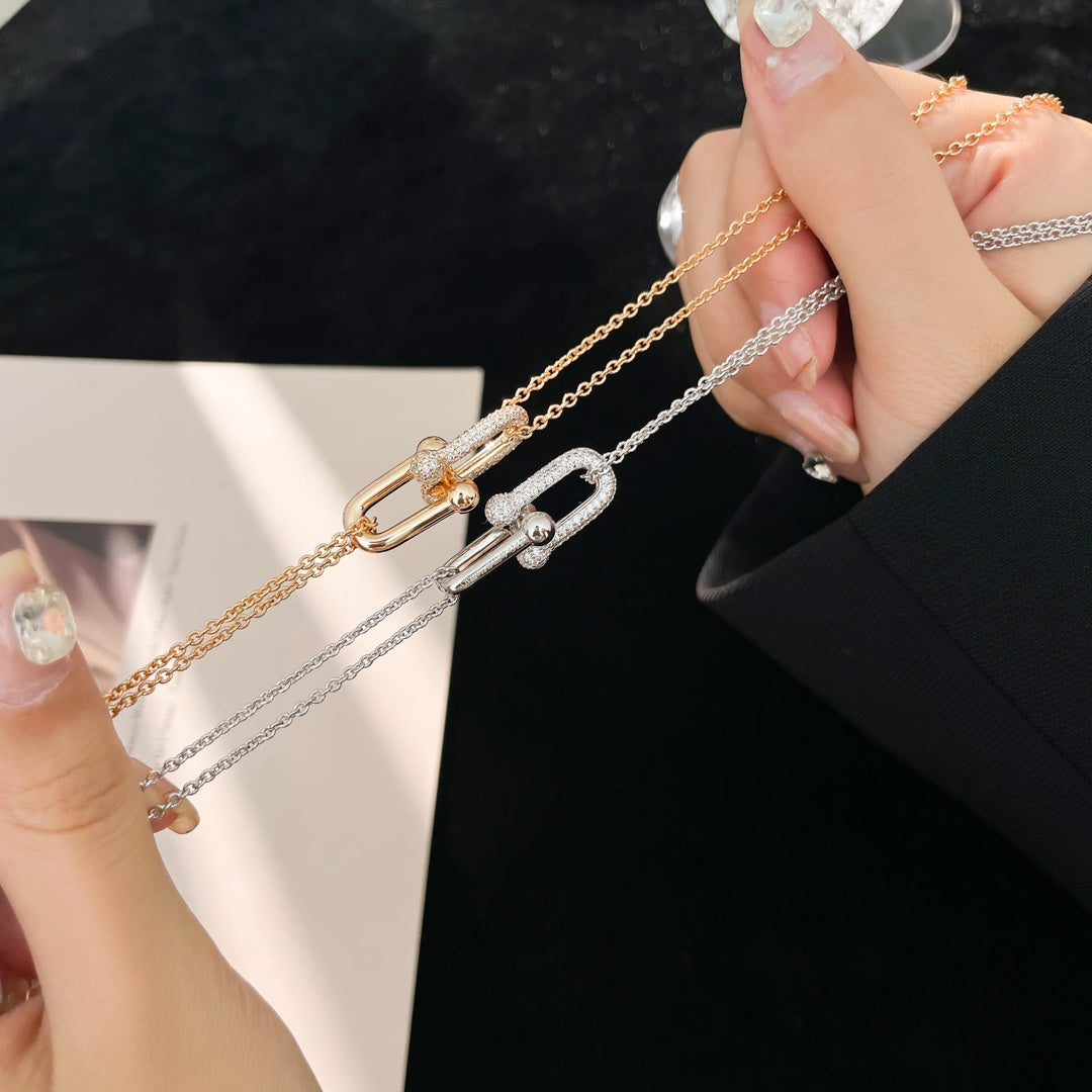 [Resenly Jewelry]HARDWEAR DIAMOND PEDANT DOUBLE CHAIN NECKLACE