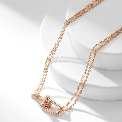 [Resenly Jewelry]HARDWEAR DIAMOND PEDANT DOUBLE CHAIN NECKLACE