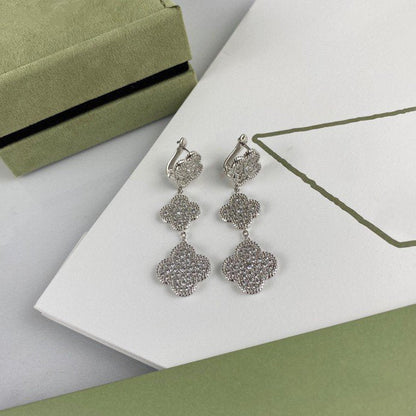[Resenly Jewelry]CLOVER 3 MOTIF DIAMOND SILVER DROP EARRINGS