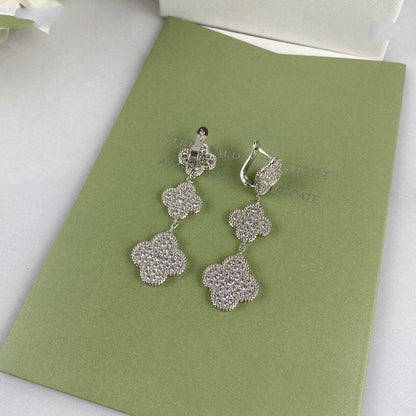 [Resenly Jewelry]CLOVER 3 MOTIF DIAMOND SILVER DROP EARRINGS