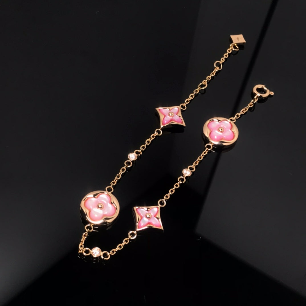 [Resenly Jewelry]STAR AND SUN 4 MOTIF PINK MOP PINK GOLD BRACELET