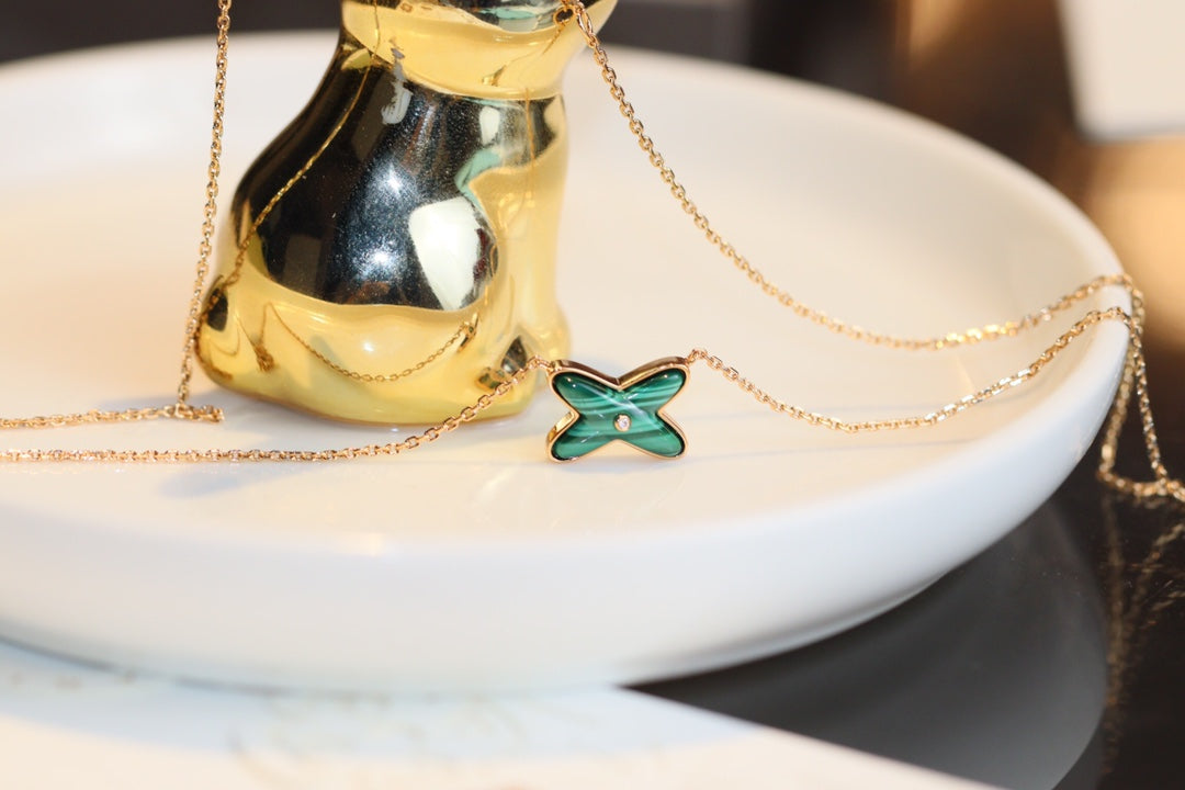 [Resenly Jewelry]JEUX MALACHITE 1 DIAMOND PINK GOLD NECKLACE