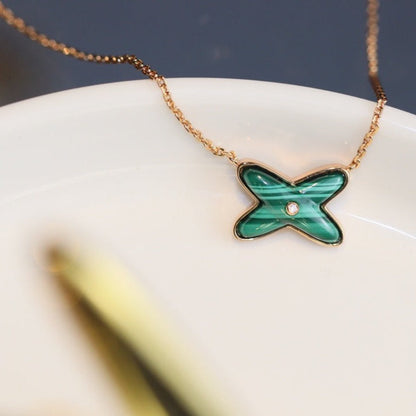 [Resenly Jewelry]JEUX MALACHITE 1 DIAMOND PINK GOLD NECKLACE