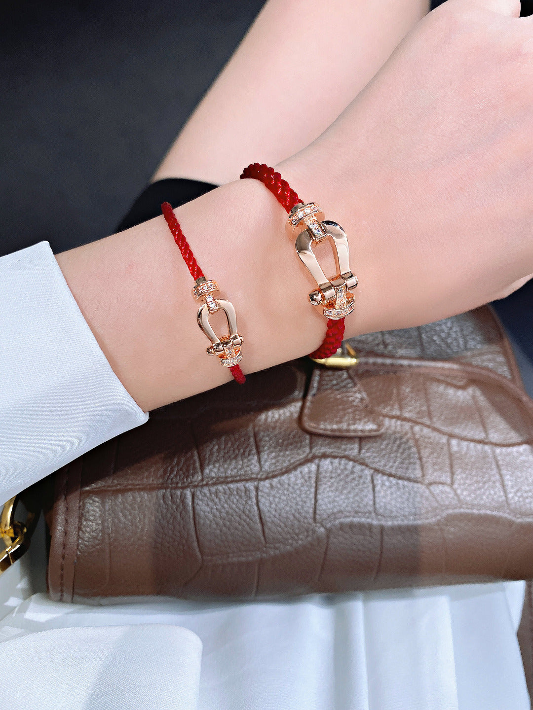[Resenly Jewelry]FORCE 10 HALF DIAMOND PINK GOLD RED CORDERI LARGE AND MEDIUM MODEL