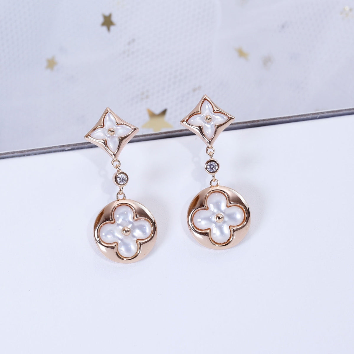 [Resenly Jewelry]STAR AND SUN PINK GOLD MOP DROP EARRINGS