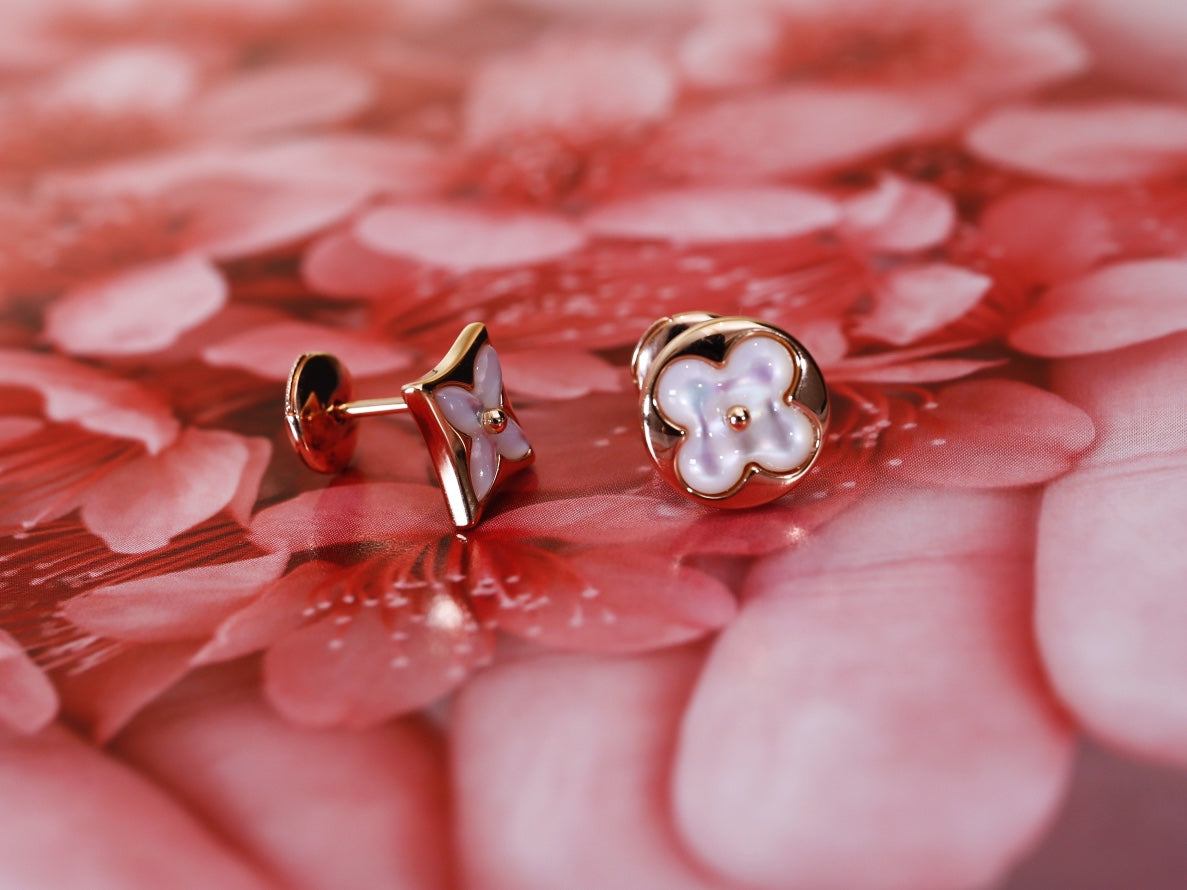 [Resenly Jewelry]STAR AND SUN PINK GOLD MOP STUD EARRINGS