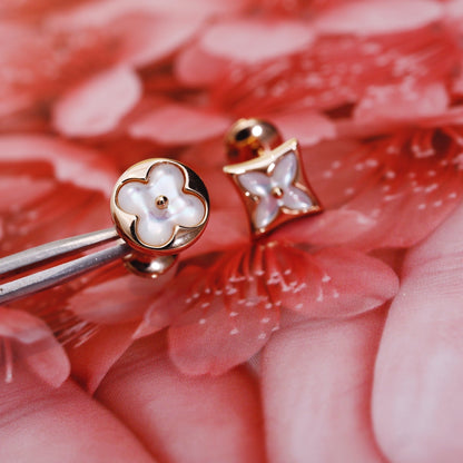 [Resenly Jewelry]STAR AND SUN PINK GOLD MOP STUD EARRINGS