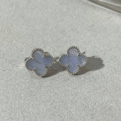 [Resenly Jewelry]CLOVER CHALCEDONY SILVER STUD EARRINGS