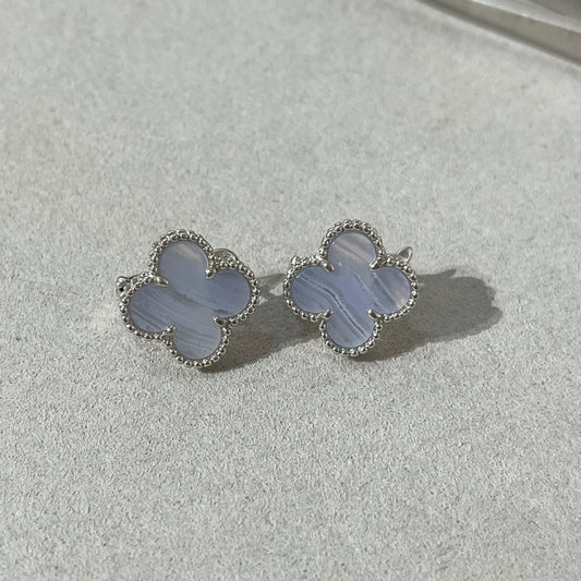 [Resenly Jewelry]CLOVER CHALCEDONY SILVER STUD EARRINGS