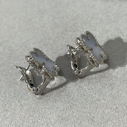 [Resenly Jewelry]CLOVER CHALCEDONY SILVER STUD EARRINGS
