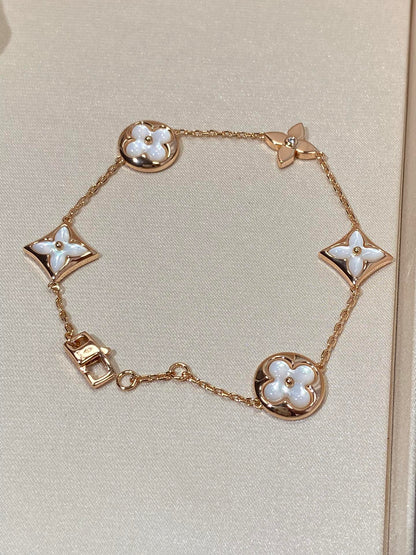 [Resenly Jewelry]STAR AND SUN 5 MOTIF MOP PINK GOLD BRACELET