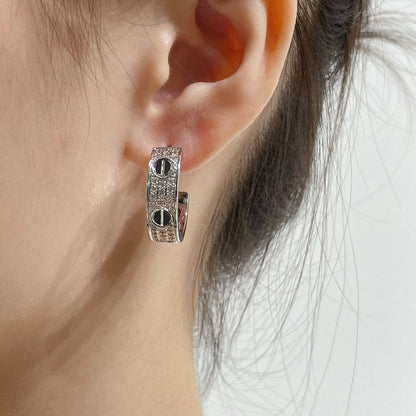 [Resenly Jewelry]LOVE CERAMIC DIAMOND PAVED SILVER EARRINGS