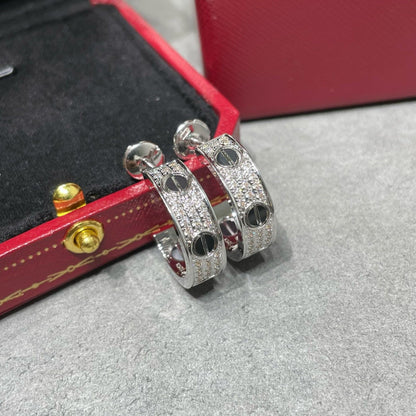 [Resenly Jewelry]LOVE CERAMIC DIAMOND PAVED SILVER EARRINGS