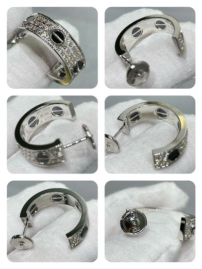 [Resenly Jewelry]LOVE CERAMIC DIAMOND PAVED SILVER EARRINGS