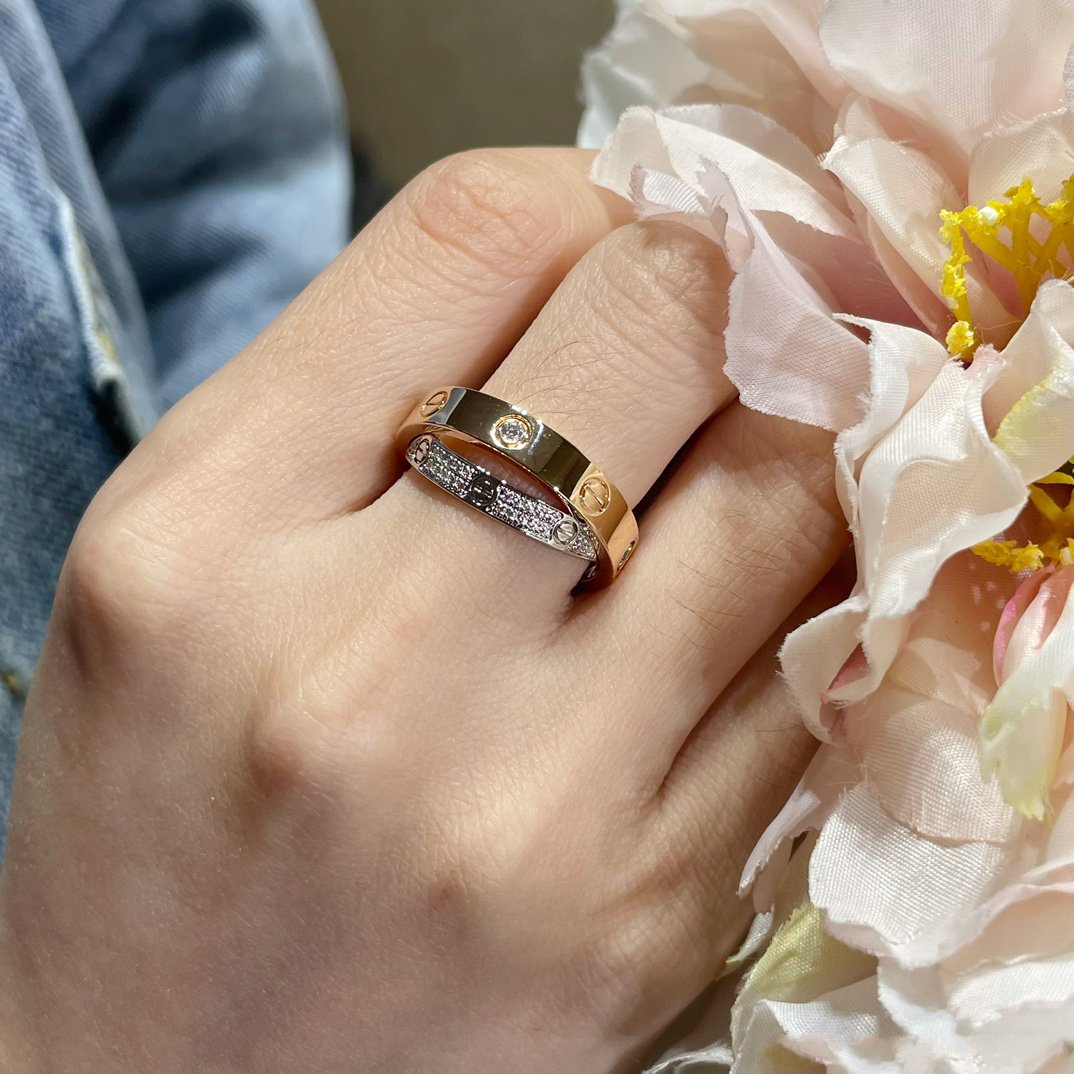 [Resenly Jewelry]LOVE PINK GOLD SILVER DIAMOND DOUBLE RING