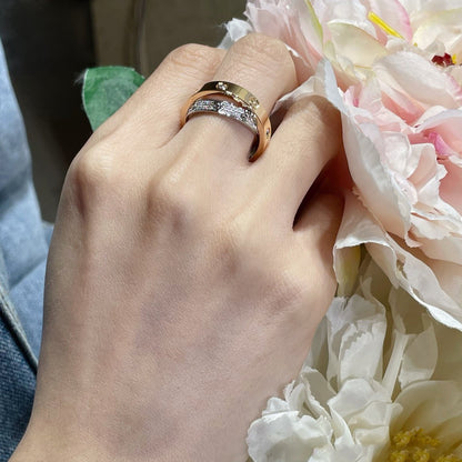 [Resenly Jewelry]LOVE PINK GOLD SILVER DIAMOND DOUBLE RING