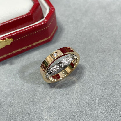 [Resenly Jewelry]LOVE PINK GOLD SILVER DIAMOND DOUBLE RING