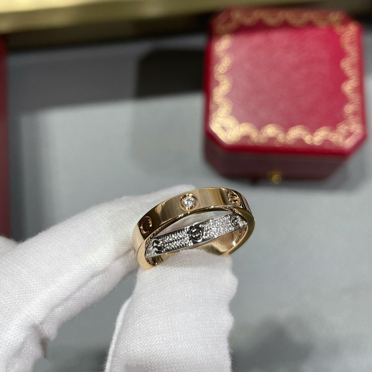 [Resenly Jewelry]LOVE PINK GOLD SILVER DIAMOND DOUBLE RING
