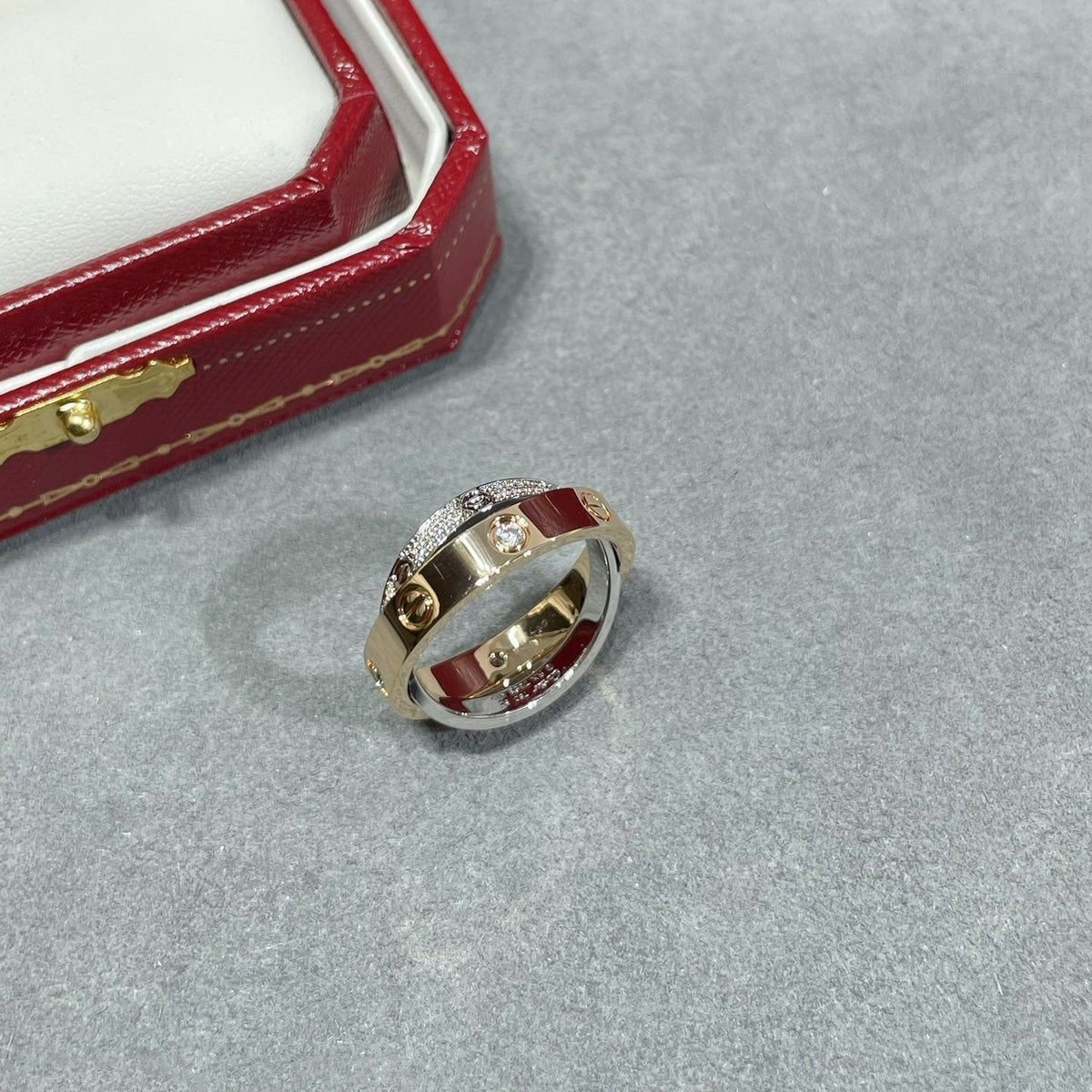 [Resenly Jewelry]LOVE PINK GOLD SILVER DIAMOND DOUBLE RING