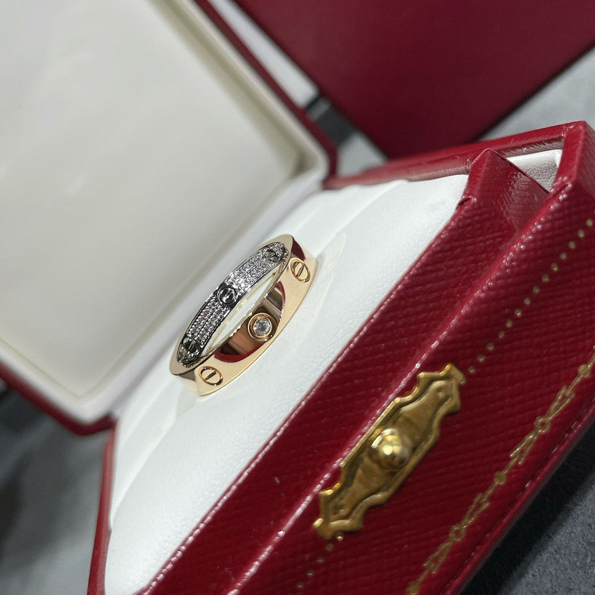 [Resenly Jewelry]LOVE PINK GOLD SILVER DIAMOND DOUBLE RING
