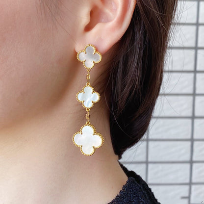 [Resenly Jewelry]CLOVER MOP 3 MOTIFS GOLD EARRINGS