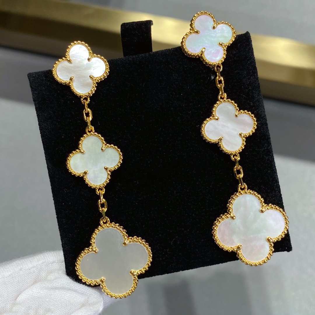 [Resenly Jewelry]CLOVER MOP 3 MOTIFS GOLD EARRINGS