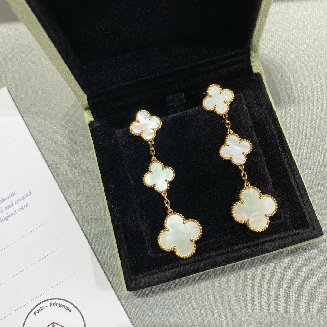 [Resenly Jewelry]CLOVER MOP 3 MOTIFS GOLD EARRINGS