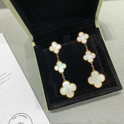 [Resenly Jewelry]CLOVER MOP 3 MOTIFS GOLD EARRINGS