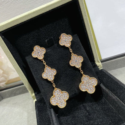 [Resenly Jewelry]CLOVER 3 MOTIFS DIAMOND PAVED ROSE GOLD EARRINGS