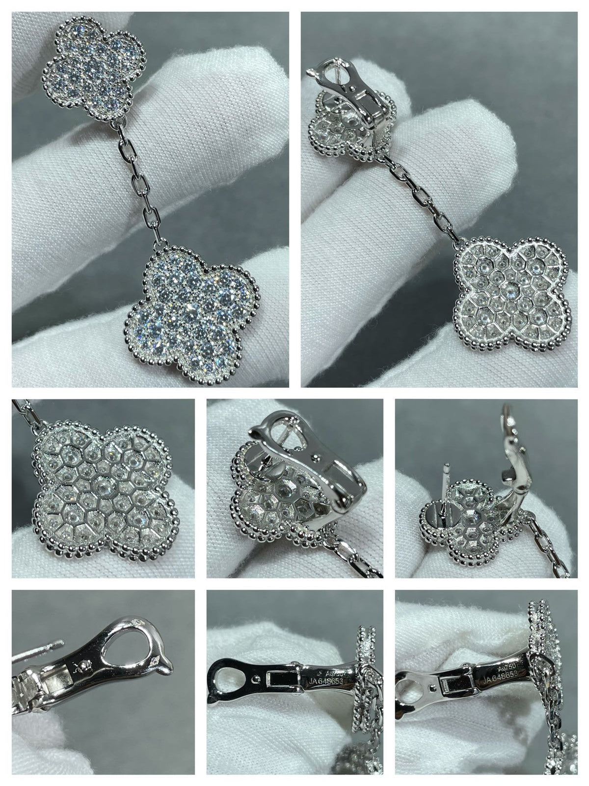 [Resenly Jewelry]CLOVER 2 MOTIFS DIAMOND PAVED SILVER EARRINGS