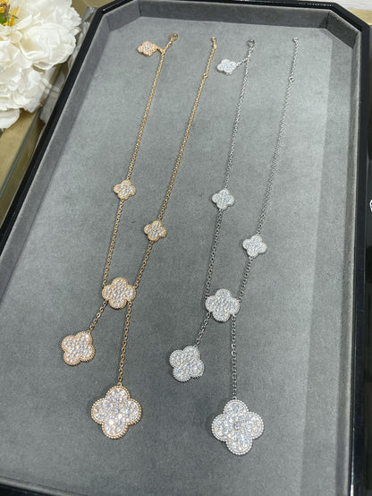 [Resenly Jewelry]CLOVER 6 MOTIF DIAMOND PAVED NECKLACE