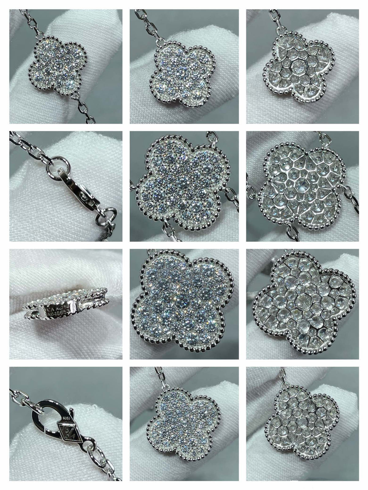 [Resenly Jewelry]CLOVER 6 MOTIF DIAMOND PAVED NECKLACE