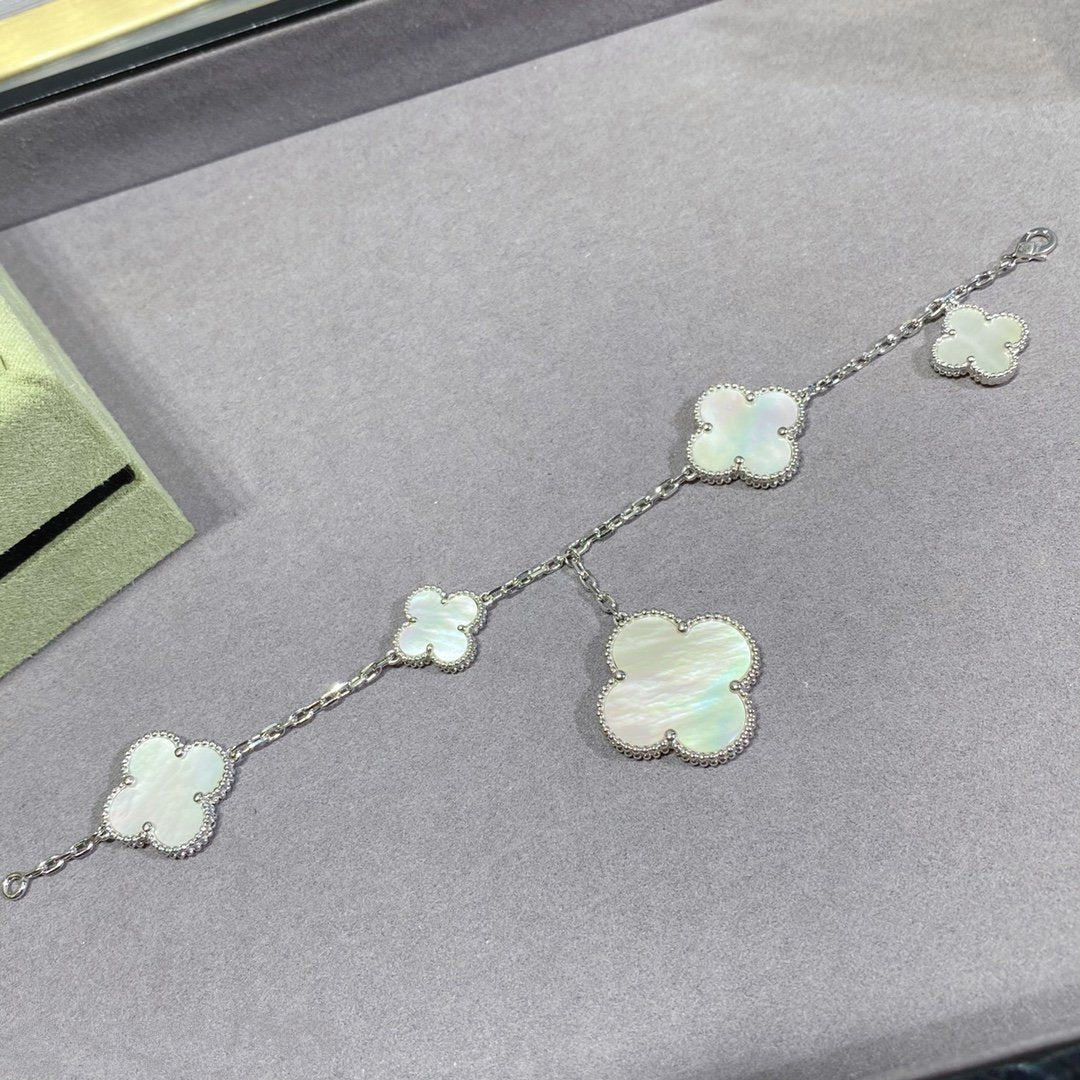 [Resenly Jewelry]CLOVER 5 MOTIF WHITE MOP SILVER BRACELET