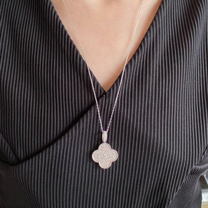 [Resenly Jewelry]CLOVER 25MM LARGE PEDANT DIAMOND PAVED LONG NECKLACE