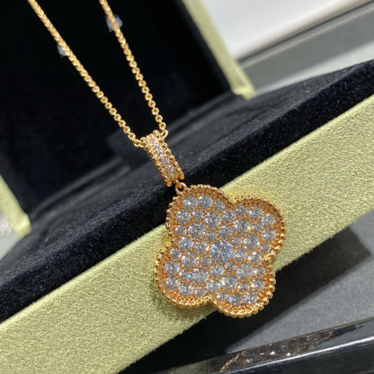 [Resenly Jewelry]CLOVER 25MM LARGE PEDANT DIAMOND PAVED LONG NECKLACE