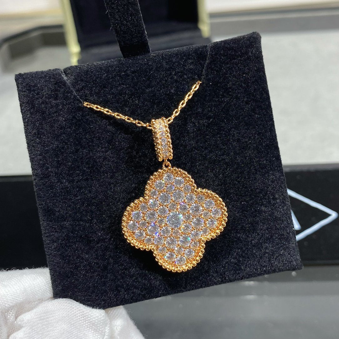 [Resenly Jewelry]CLOVER 25MM LARGE PEDANT DIAMOND PAVED LONG NECKLACE