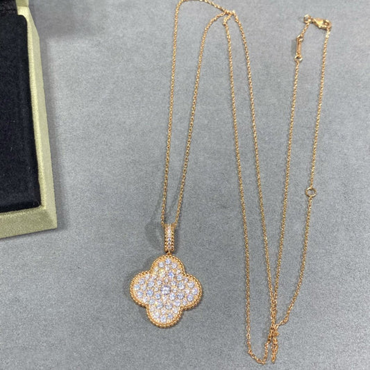 [Resenly Jewelry]CLOVER 25MM LARGE PEDANT DIAMOND PAVED LONG NECKLACE
